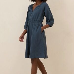 NWOT Pact Organic Cotton Coastal Double Gauze Peasant French Navy Midi Dress M